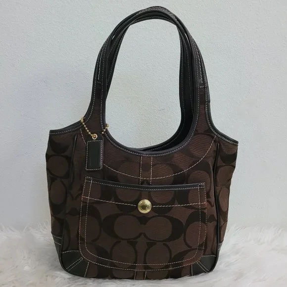 COACH Signature Jacquard Brown Leather Tote G0768-11292 - Picture 2 of 13